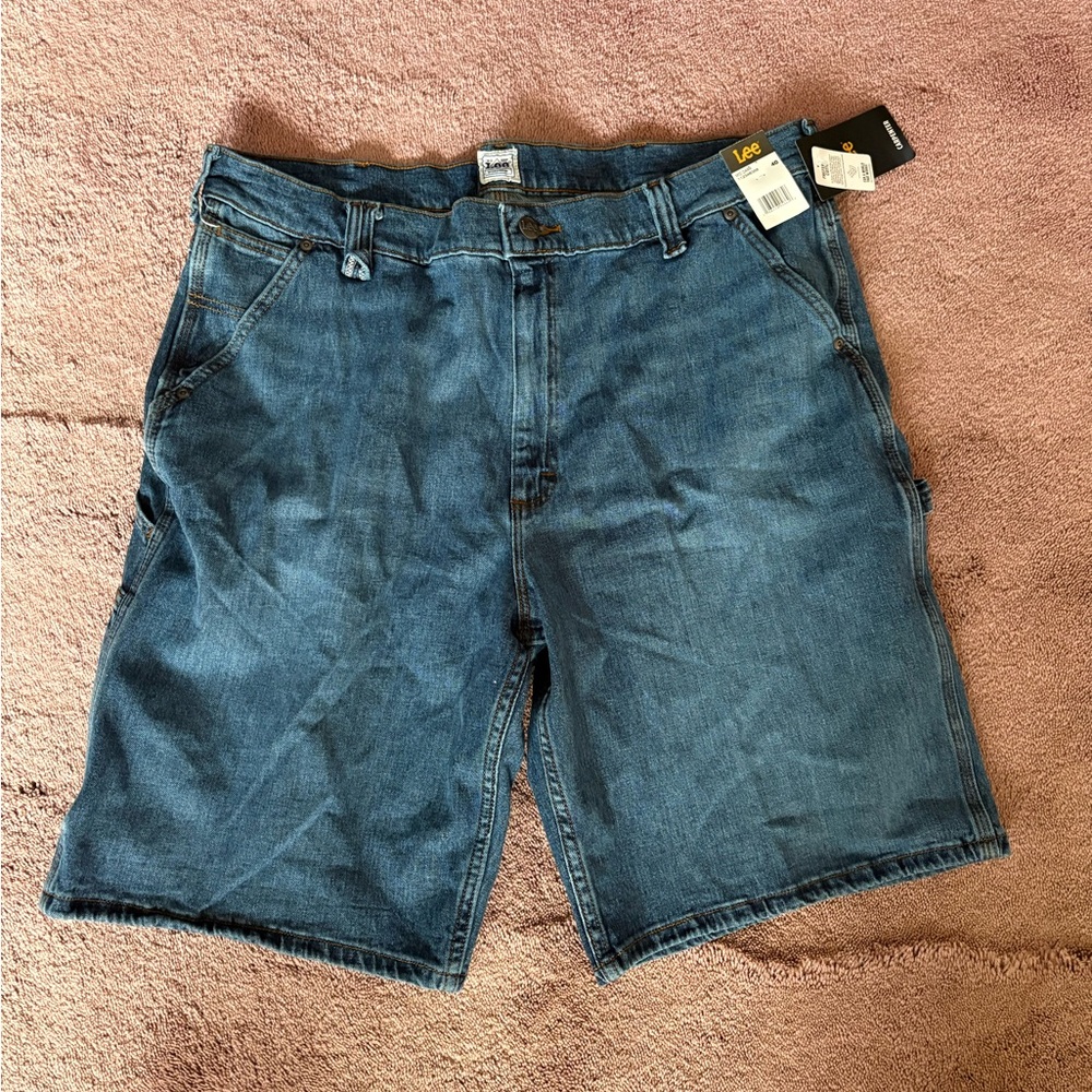 Lee Workwear Men Carpenter Denim Shorts Mid Dark Blue 112346366 Size 40 NWT